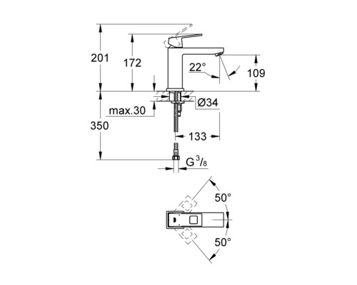 Schéma technique d''un robinet avec dimensions