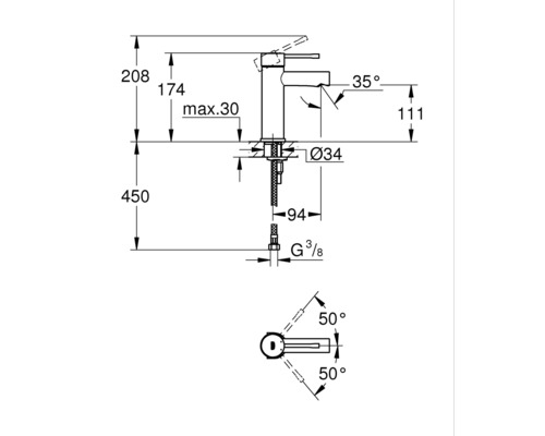 Schéma technique d''un robinet avec dimensions