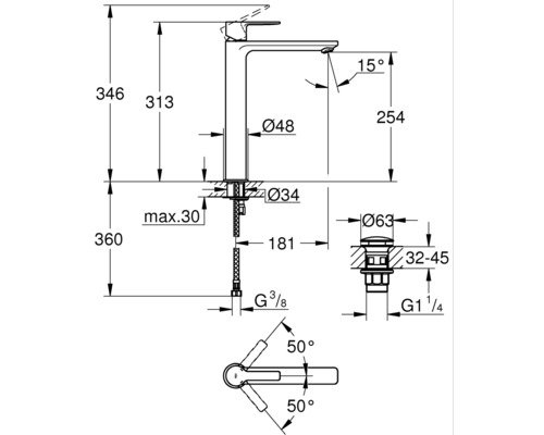 Dessin technique d''un robinet avec indications de dimensions