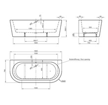Dessin technique d''une baignoire avec indications de dimensions.