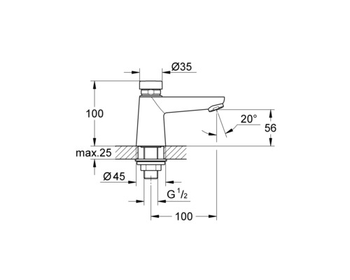 Dessin technique d''un robinet avec indications de dimensions