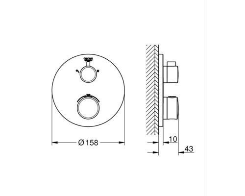Technische Zeichnung einer Grohe Armatur mit Massangaben