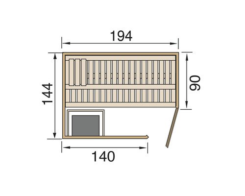 Grundriss einer Sauna mit Maßen