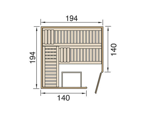 Vue de dessus du sauna avec dimensions