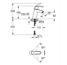 Schéma technique d''un robinet avec dimensions