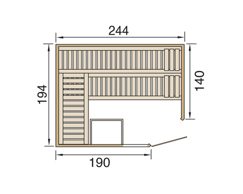 Plan d''une sauna avec les dimensions 244 x 194 x 140 x 190 cm