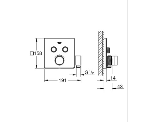 Schéma technique d''un robinet Grohe avec indications de dimensions