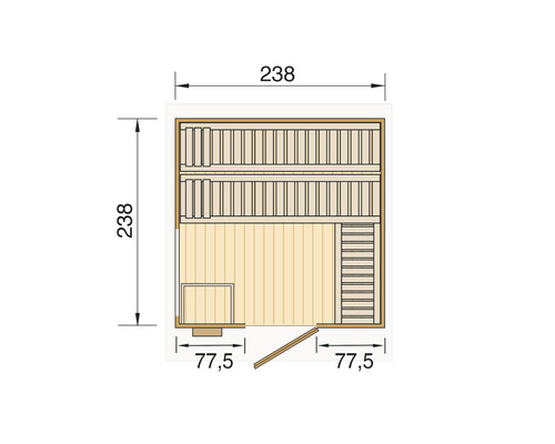 Grundriss einer Sauna mit Maßangaben
