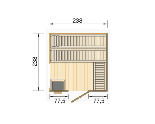 Draufsicht Sauna mit Maßangaben