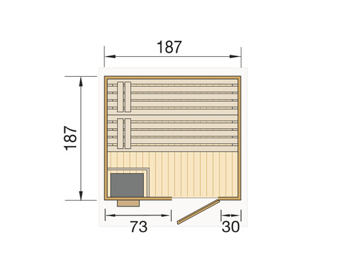 Grundriss einer Sauna mit Maßangaben