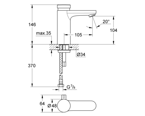 Dessin technique d''un robinet avec dimensions