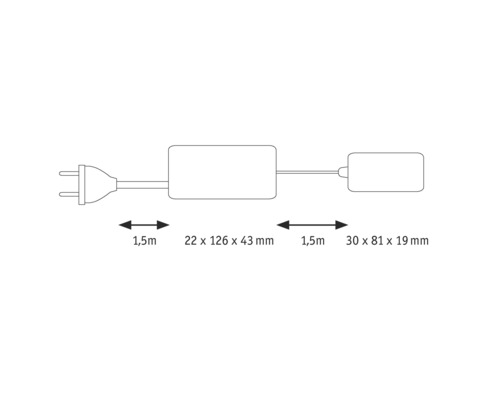Abmessungen des LED-Treibers mit Zuleitung und Stecker