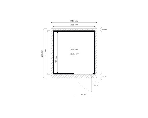 Plan avec dimensions et ouverture de porte