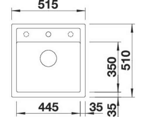 Zeichnung einer Küchenspüle mit Maßangaben