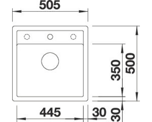 Masszeichnung für eine Spüle mit den Massen 505 x 500 Millimeter