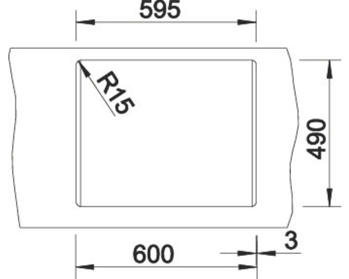 Technische Zeichnung mit Maßangaben für ein Produkt: 595, 600 und 490 Millimeter