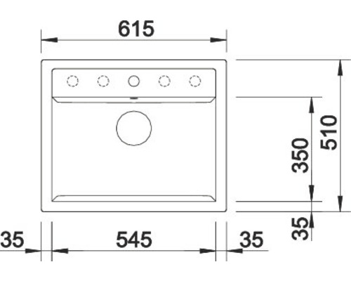 Technische Zeichnung einer Spüle mit Massangaben