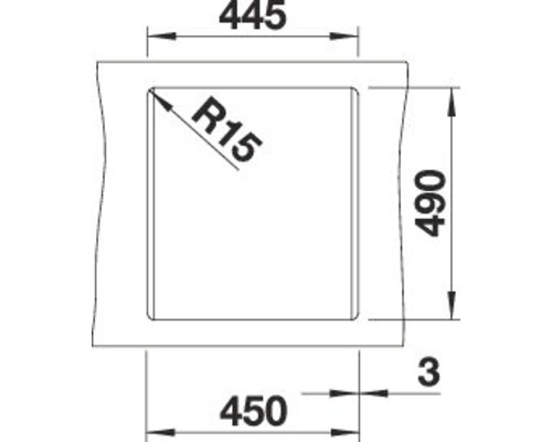 Dessin technique d''une découpe d''évier avec indications de dimensions