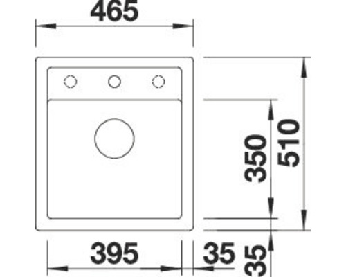 Masse einer Spüle mit einer Breite von 465 Millimeter und einer Länge von 510 Millimeter