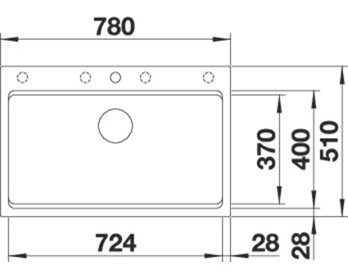 Technische Zeichnung einer Küchenspüle mit Massangaben