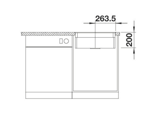 Dessin technique d''un meuble bas avec les dimensions 263,5 et 200
