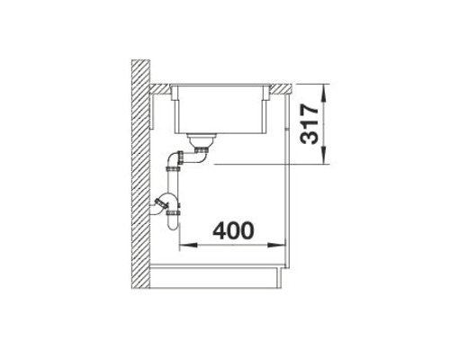 Schéma d''un évier avec les dimensions 317 et 400 pour l''installation.