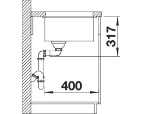 Schéma d''un évier avec les dimensions 317 et 400.