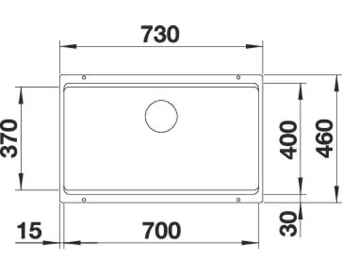 Skizze einer Spüle mit Maßangaben