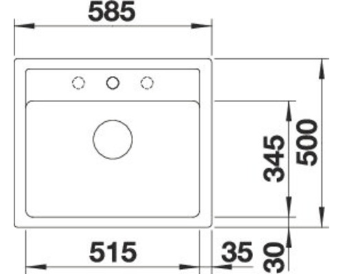 Technische Zeichnung einer Spüle mit Maßangaben.