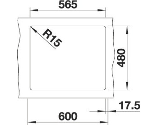 Technische Zeichnung eines Spülbeckens mit Maßangaben.