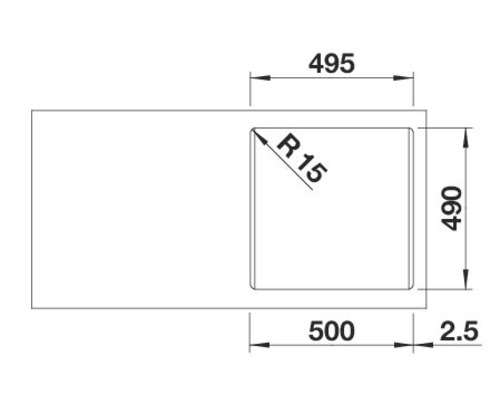 Zeichnung mit Maßen einer Spüle