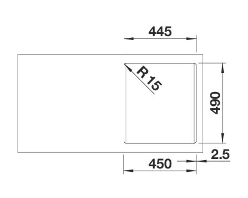 Technische Zeichnung eines Spülbeckens mit Maßen
