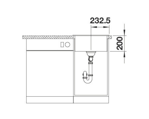 Technische Zeichnung eines Spülbeckens mit Abmessungen.