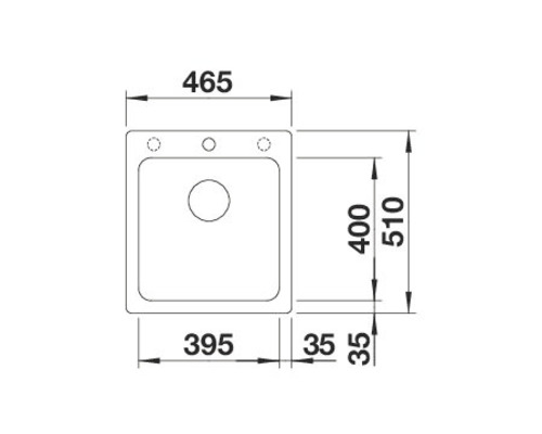 Technische Zeichnung einer Spüle mit Maßangaben