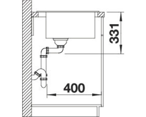 Schéma technique d''un évier avec les dimensions 331 et 400