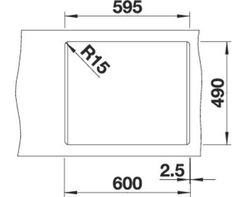 Technische Zeichnung eines Spülbeckens mit Maßangaben