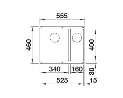 Technische Zeichnung einer Spüle mit Maßangaben
