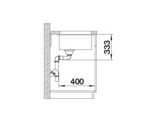 Schéma technique d''un évier avec les dimensions 333 et 400