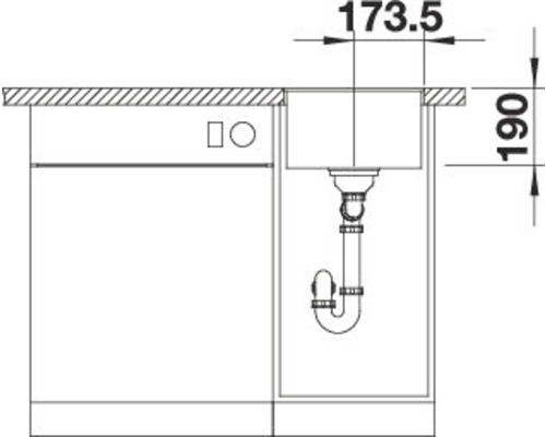 Schéma d''un évier avec des dimensions de 173,5 et 190 millimètres