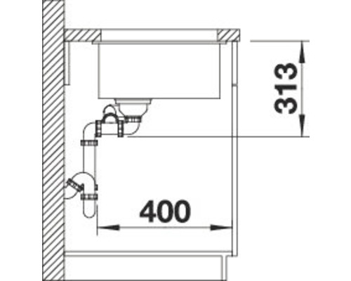 Schema einer Küchenspüle mit Maßen.