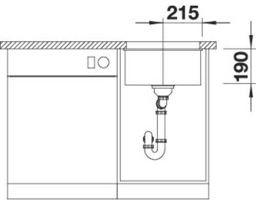 Technische Zeichnung eines Spültischunterschranks mit Massangaben