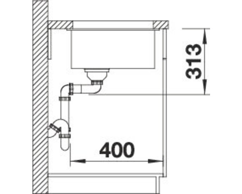 Skizze eines Waschbeckens mit Maßen zur Installation