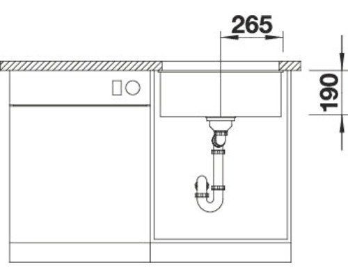 Dessin technique d''un évier avec les dimensions 265 millimètres et 190 millimètres.