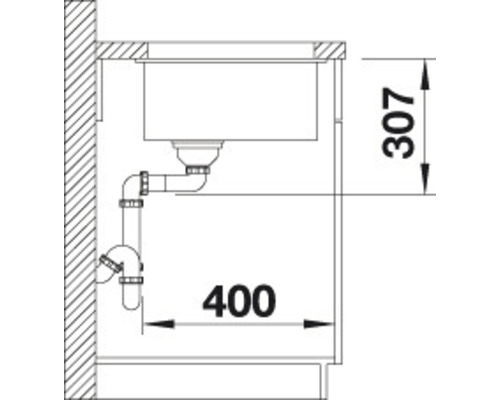 Dessin technique d''un évier avec les dimensions 400 et 307