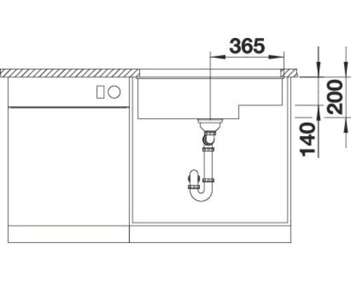 Zeichnung einer Spüle mit Maßangaben