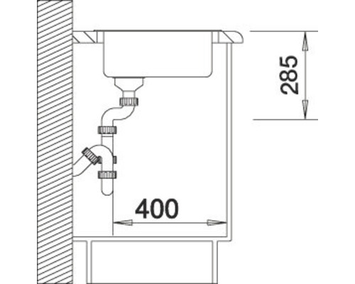 Schéma d''un évier avec des dimensions de 285 et 400 millimètres