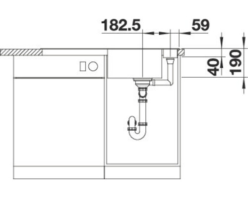 Schéma technique d''un meuble bas d''évier avec évier et indications de dimensions