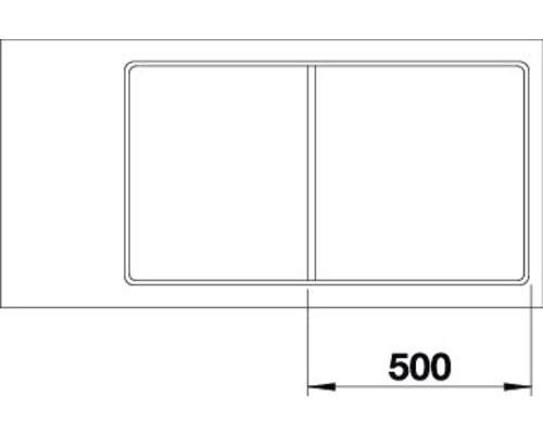 Technische Zeichnung eines Spülbeckens mit den Maßen 500 Millimeter.