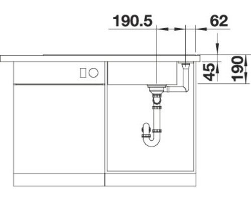 Dessin technique d''un meuble bas d''évier avec dimensions