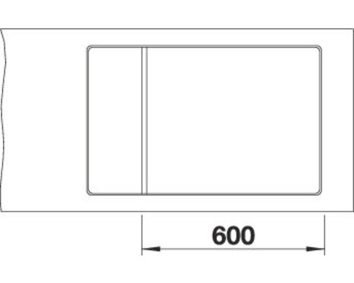 Technische Zeichnung eines Waschbeckens mit einer Breite von 600 mm